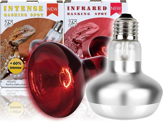 Reptile Heat Lamp, 2 Pack 75W Intense and Infrared Basking Bulbs Light for Reptiles, UVA Daylight Night Red Basking Light for Bearded Dragon, Lizard, Gecko,Reptile Heat Bulb ReptiKing