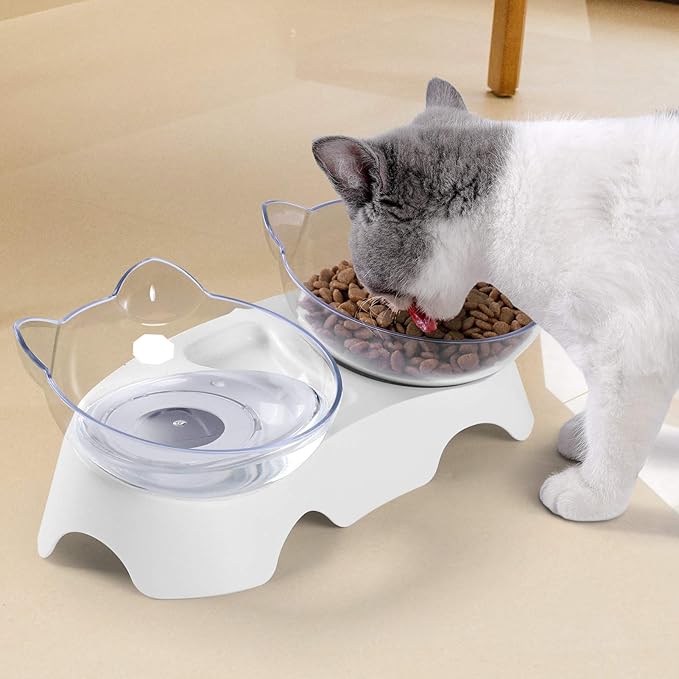 MILIFUN Cat Food Bowls Elevated Tilted, Anti Vomiting Orthopedic Kitty Bowls for Puppy and Bunny, Indoor Cats. - PAWPICO
