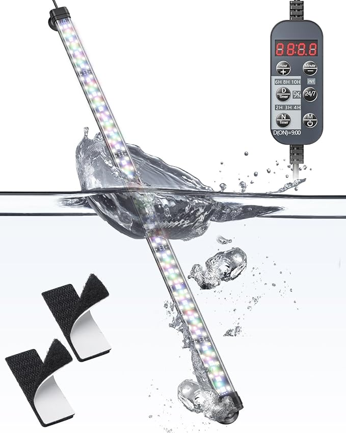 Pawfly 12W Aquarium LED Light 24/7 Fish Tank Light with Full Spectrum Brilliant White Blue Red Green Lights Multi-Colored LEDs with D/N Mode Single Color Effects Timer and Adjustable Brightness Pawfly