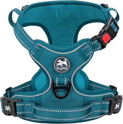 PoyPet No Pull Dog Harness, No Choke Reflective Dog Vest, Adjustable Pet Harnesses with Easy Control Padded Handle for Small Medium Large Dogs(Tumalo Teal,L) PoyPet