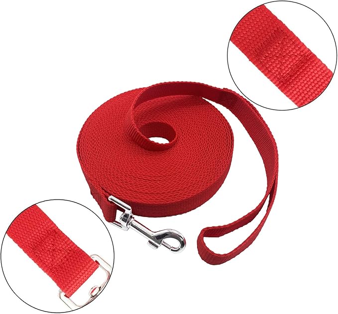 15ft 20ft 30ft 40ft 50ft Long Dog/Puppy Lead Obedience Recall Training Dog Leashes for Small Medium Dogs Camping, Training, Play, or Backyard (Red, 1" x 30FT) PETGOGO