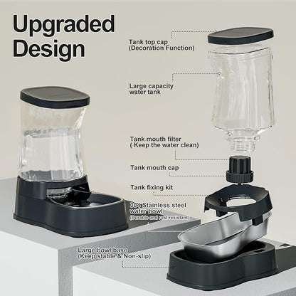 Gardner Pet Automatic Dog Water Dispenser Gravity Stainless Steel Water Waterer Feeder, 100% BPA-Free Large Capacity Water Feeding Bowls for Medium & Large-Sized Dogs Cats Other Pets -(1 Gallon) - PAWPICO