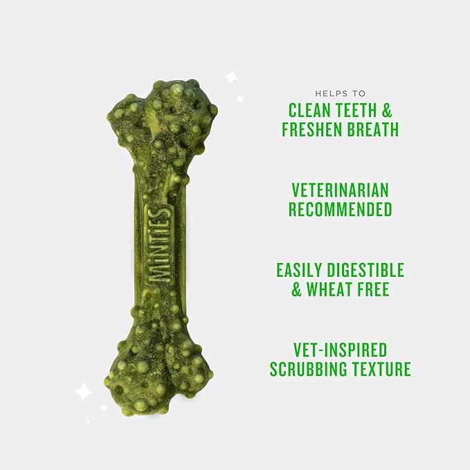 Minties Dental Chews for Dogs, 12 Count, Vet-Recommended Mint-Flavored Dental Treats for Large Dogs Over 50 lbs, Dental Bones Clean Teeth, Fight Bad Breath, and Removes Plaque and Tartar Minties