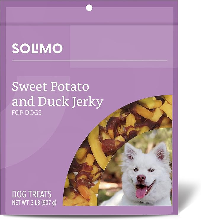 Amazon Brand - Solimo Sweet Potato & Duck Jerky Dog Treats, 2 pounds - PAWPICO