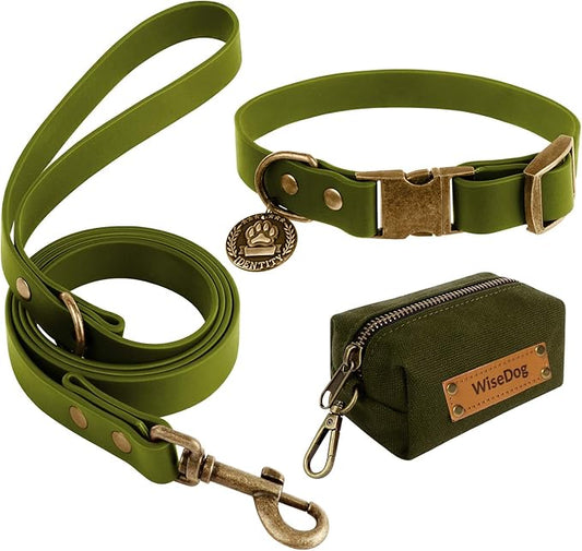 Wisedog Dog Collar and Leash Set Combo: Adjustable Pet Collars with Dog Leashes for Small Medium Large Dogs,Includes 1 Bonus of Poop Bag Holder (XL(Collar:16"- 25.5";Leash:6 ft), Green) WisedogPetSupplies