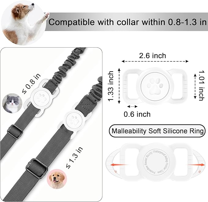 SANKALA Airtag Dog Collar Holder, [1 Pack] Waterproof Dog Airtag Holder, Silicone Full Body Covered Anti-Lost Protective Apple Air Tag Holder for Pet Collar - Fits All Width Collars, White SANKALA
