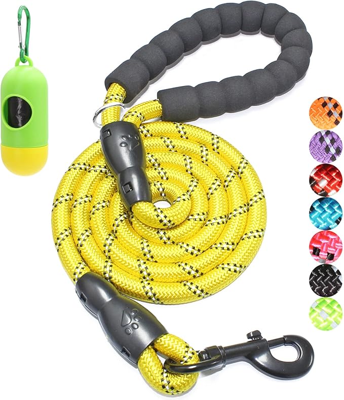 BAAPET 2/4/5/6 FT Dog Leash with Comfortable Padded Handle and Highly Reflective Threads for Small Medium and Large Dogs (6FT-1/2'', Yellow) BAAPET