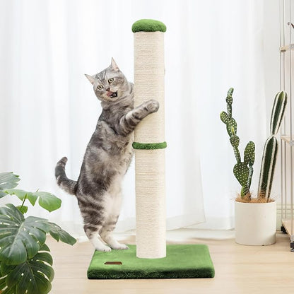 34inch Cat Scratching Post with Natural Sisal Rope 4.3Inch Large Diameter Scratcher Post Tree for Indoor Cats Green - PAWPICO