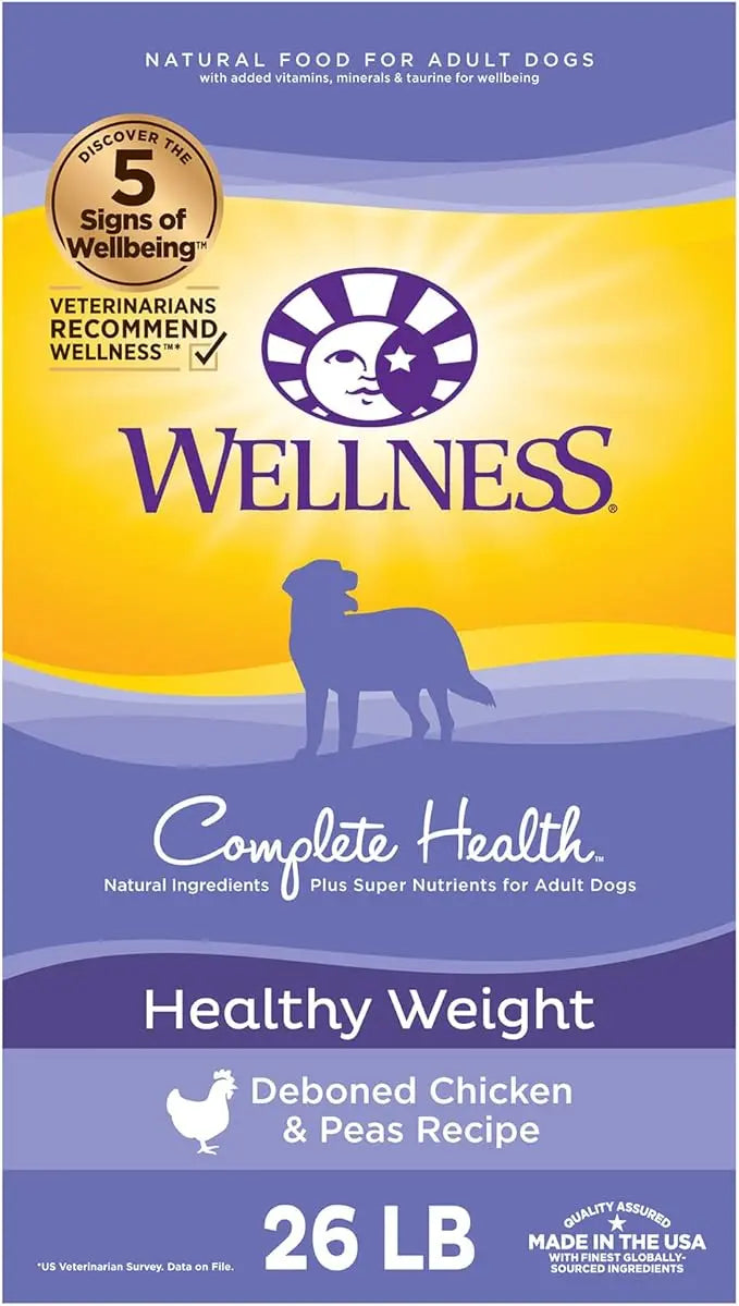 Wellness Complete Health Dry Dog Food with Grains, Natural Ingredients, Made in USA with Real Meat, All Breeds, For Adult Dogs (Healthy Weight - Chicken & Potatoes, 26-Pound Bag) - PAWPICO