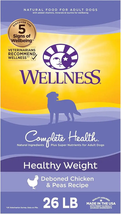 Wellness Complete Health Dry Dog Food with Grains, Natural Ingredients, Made in USA with Real Meat, All Breeds, For Adult Dogs (Healthy Weight - Chicken & Potatoes, 26-Pound Bag) - PAWPICO