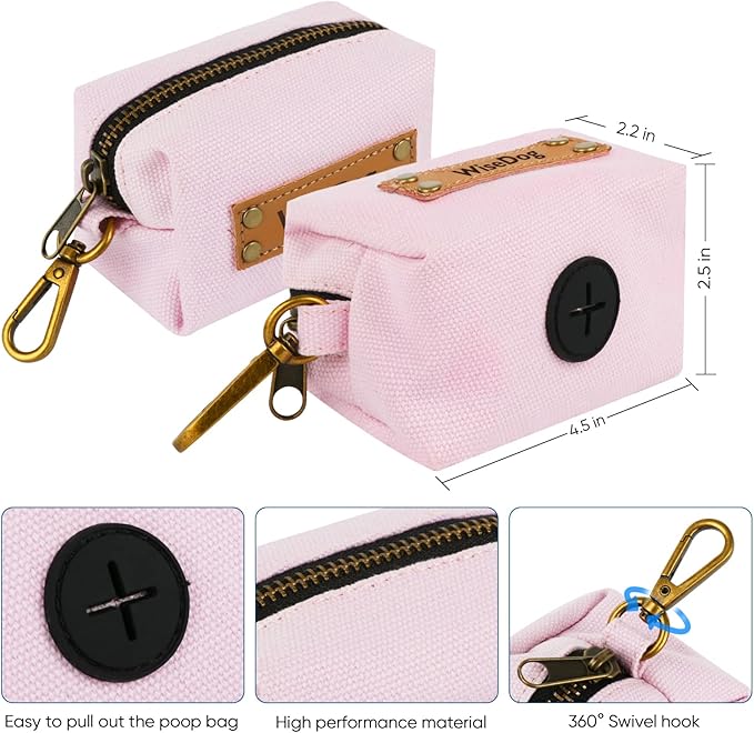 Wisedog Dog Collar and Leash Set Combo: Adjustable Durable Pet Collars with Dog Leashes for Small Medium Large Dogs,Includes One Bonus of Poop Bag Holder (S, Pale Pinkish Purple) WisedogPetSupplies