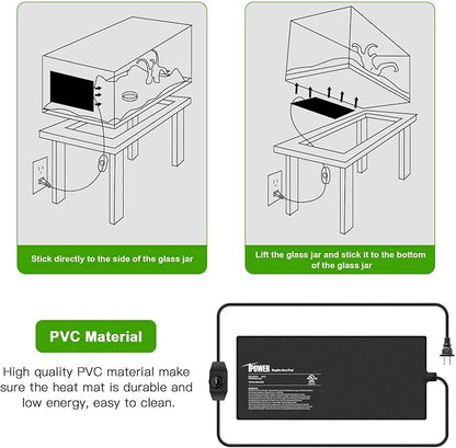 iPower 8 by 18-Inch 24 Watts Reptile Heating Mat with Temperature Controller Under Tank Warmer Terrarium Heat Pad for Reptiles and Amphibians, Black iPower