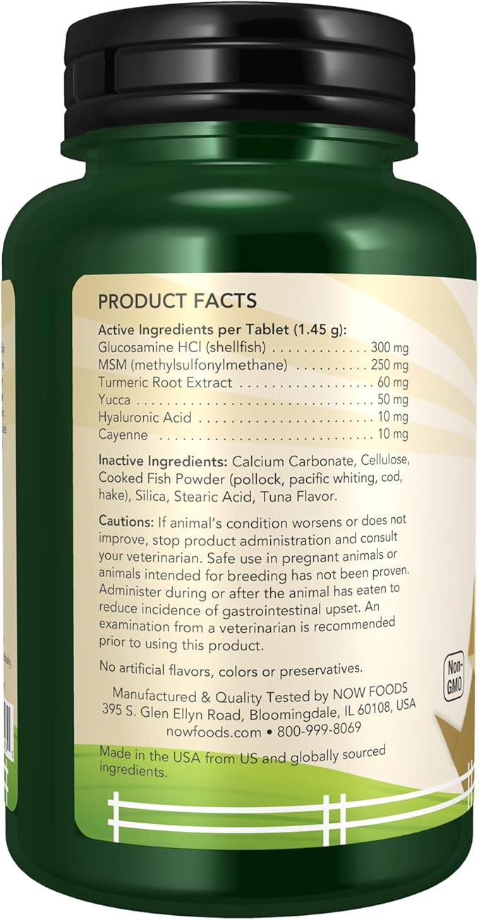 NOW Foods Pet Health, Joint Support Supplement, Formulated for Cats & Dogs, NASC Certified, 90 Chewable Tablets NOW