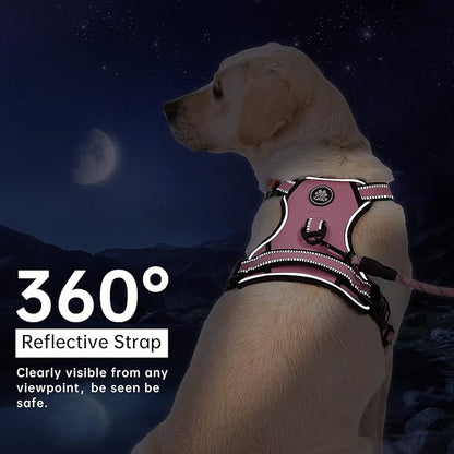 IVY&LANE No Pull Dog Harness for Medium Dogs, Dog Vest Harness with Leash, Safety Belt and Storage Strap, Fully Adjustable Harness, 360° Reflective Strip, Soft Handle (Pink, M) IVYLANE