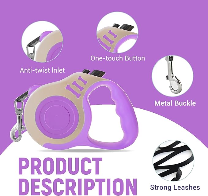 Retractable Dog Leash Automatic Telescopic Tractor Dog Tape, Pet Tape 10/16 FT Durable and Convenient, with Folding Bowl, Dispenser, Rubbish Bags, Suitable for Small and Medium Dogs - PAWPICO