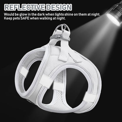 GAMUDA Small Pet Harness Collar and Leash Set, Step in No Chock No Pull Linen Fabric Soft Mesh Dog Vest Harnesses Reflective for Dogs Puppy Cats Kitten Rabbit (White, XL) GAMUDACollarsCollection