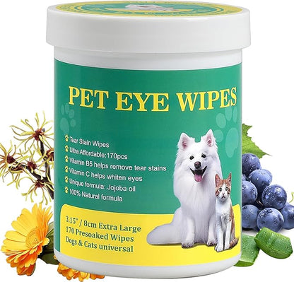 OPULA 170pcs Dog Eye Wipes, 3.15“/8CM Dog Tear Stain Remover Wipes, Pet Eye Wipes for Dogs and Cats, Remove Crust DischargeMucus Secretions, Dog Eye Wash Pads for White Dogs, Clean and Moisturize perfectgiftforvinylrecordscollector