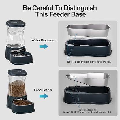 Gardner Pet Automatic Dog Water Dispenser Gravity Stainless Steel Waterer & Food Feeder Set, 100% BPA Free Large Capacity Feeding Bowls for Medium & Large-Sized Dogs Cats Other Pets -(1 Gallon x2) - PAWPICO