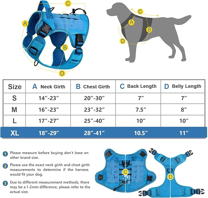WINGOIN Blue Tactical Dog Harness for Large Dogs No Pull Adjustable Pet Harness with Handle Reflective K9 Military Service Dog Vest for Walking Hiking Training (XL) WINGOIN
