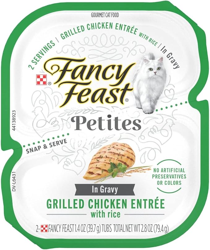 Fancy Feast Gourmet Grain-Free Meals Wet Cat Food Pate and Gravy Petites 10 Twin Pack Trays, 20 Servings (Grilled Chicken in Gravy) - PAWPICO
