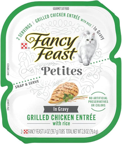 Fancy Feast Gourmet Grain-Free Meals Wet Cat Food Pate and Gravy Petites 10 Twin Pack Trays, 20 Servings (Grilled Chicken in Gravy) - PAWPICO
