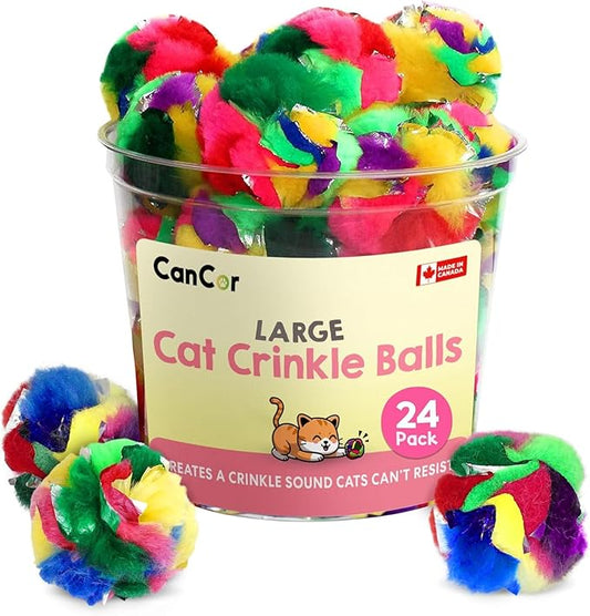 Cat Crinkle Balls 2.5 Inch (24-Pack) - Crinkle Cat Toys for Indoor Cats - Multi-Color Crinkle Cat Toy - Cat Toys Crinkle Balls to Keep Fit and Active - Canadian-Made Crinkle Balls for Cats - PAWPICO