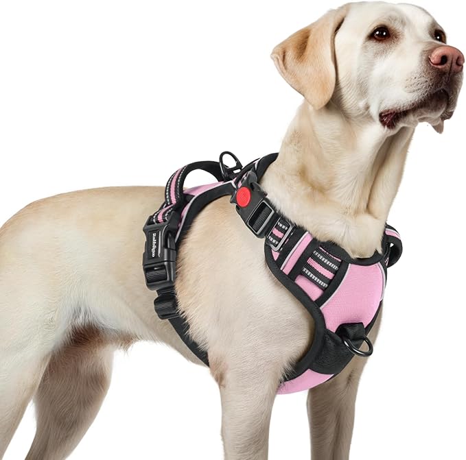 rabbitgoo Dog Harness for Large, No Pull Pet Harness with 3 Buckles, Adjustable Soft Padded Pooch Vest with Instant Control Handle, Easy Walking Reflective Pet Vest for Large Dogs, Pink, L rabbitgoo