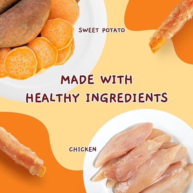 Jungle Calling Dog Treats, Skinless Chicken Wrapped Sweet Potato, Gluten and Grain Free, Chewy Dog Bites for Balanced Nutrition, 6 oz - PAWPICO