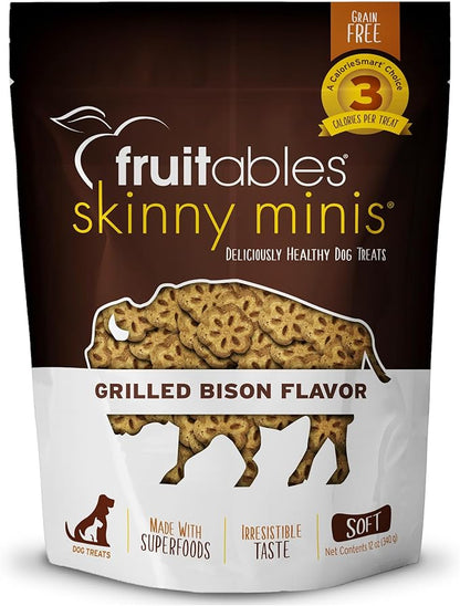 Fruitables Skinny Mini Dog Treats – Healthy Treats for Dogs – Low Calorie Training Treats – Free of Wheat, Corn and Soy – Grilled Bison – 12 Ounces - PAWPICO