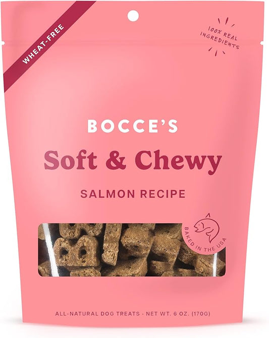 Bocce's Bakery Oven Baked Salmon Recipe Treats for Dogs, Wheat-Free Everyday Dog Treats, Made with Real Ingredients, Baked in The USA, All-Natural Soft & Chewy Cookies, Salmon, 6 oz - PAWPICO