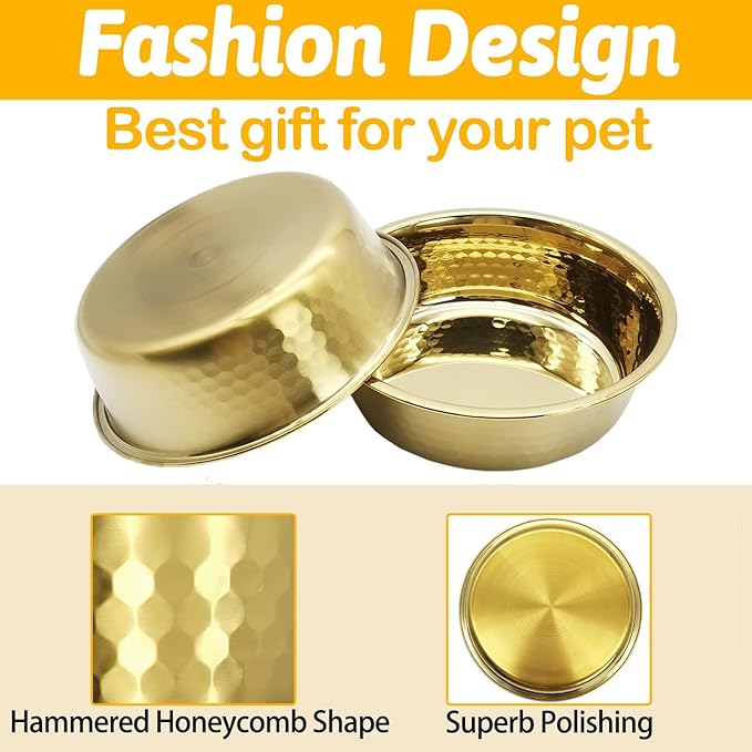 kathson 3pcs Premium Stainless Steel Dog Bowls, Hammered Thickened Metal Dog Bowl Feeding or Water Bowls for Small/Meidum/Large Sized Dogs&Cats Stackable Metal Cat Bowl Dishwasher Safe 7.1 Dia. - PAWPICO