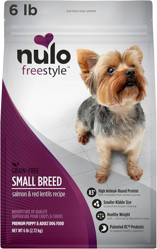 Nulo Freestyle Small Breed Dog Food, Premium Adult and Puppy Grain-Free Dry Smaller Sized Kibble Food, with BC30 Probiotic for Healthy Digestion Support, 6 Pound (Pack of 1) - PAWPICO