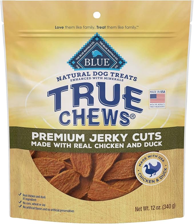 Blue Buffalo True Chews Premium Jerky Cuts Dog Treats, Made in the USA with Natural Ingredients, Duck, 12-oz Bag - PAWPICO