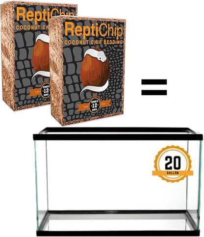 ReptiChip Reptile Bedding Loose Coconut Chip 12 Quart 2 Pack Coco Husk Substrate Mulch for Snake Habitat, Ball Python Terrarium, Turtle Tanks, Tortoise Enclosure ReptiChipPremiumSubstrate
