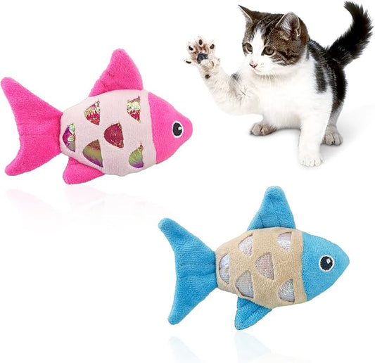 Andiker Cat Catnip Toys, 2pcs Small Cat Fish Toys with Crinkle Shine Ring Paper to Make Sound to Catch Your Cats Eyes and for Your Cats to Chew and Catch Interactive Cat Toys Indoor Cat (2PCS) - PAWPICO