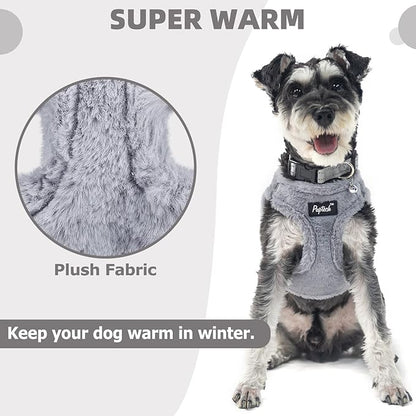 PUPTECK Adjustable Dog Harness Collar and Leash Set Step in No Pull Pet Harness for Small Medium Dogs Puppy and Cats Outdoor Walking Running, Soft Mesh Padded Reflective Vest Harnesses, Plush Grey M PUPTECK