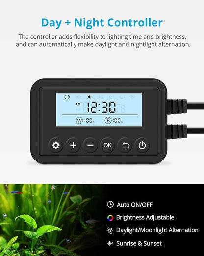 NICREW SkyLED Plus Aquarium Plant Light, Freshwater Fish Tank Light with Ramp Up and Dim Down, Spectrum Adjustable and Lighting Schedule Programmable with Controller, 30-36 Inches, 30 Watts NICREW