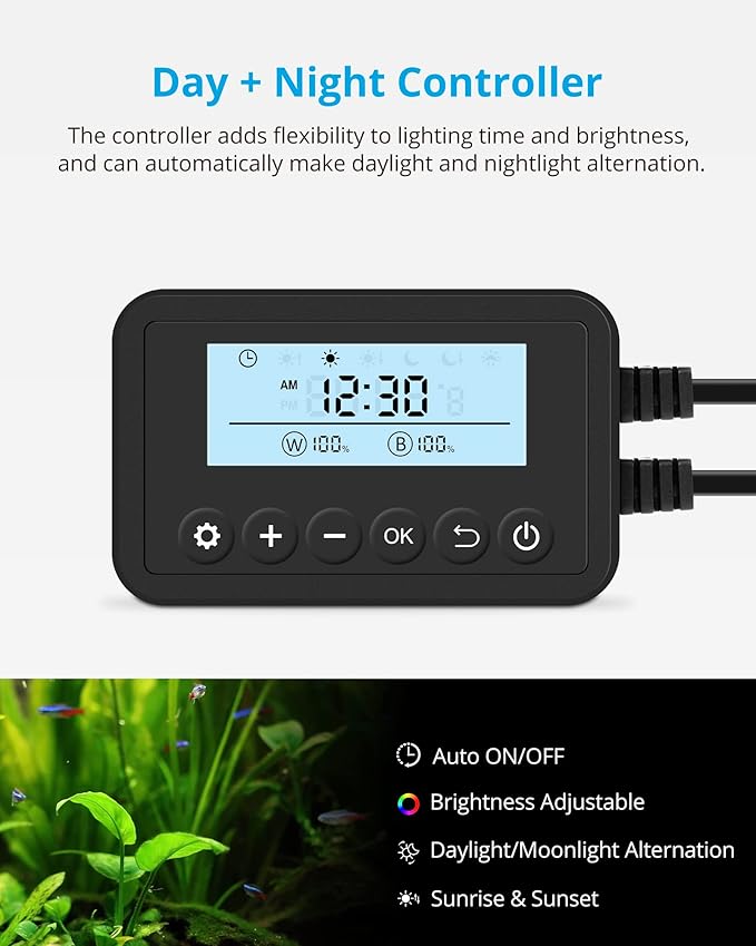 NICREW SkyLED Plus Aquarium Plant Light, Freshwater Fish Tank Light with Ramp Up and Dim Down, Spectrum Adjustable and Lighting Schedule Programmable with Controller, 36-48 Inches, 36 Watts NICREW