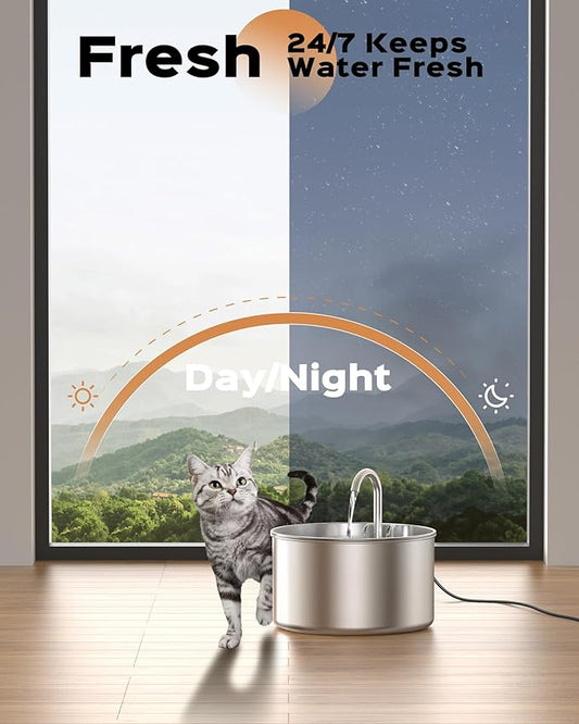 Cat Water Fountain Stainless Steel: Pet Water Fountains Indoor Metal Automatic Cat/Dog Waterer Bowls Faucet Bottle Watering Pets 24/7 Running Water Dispenser for Drinking - PAWPICO