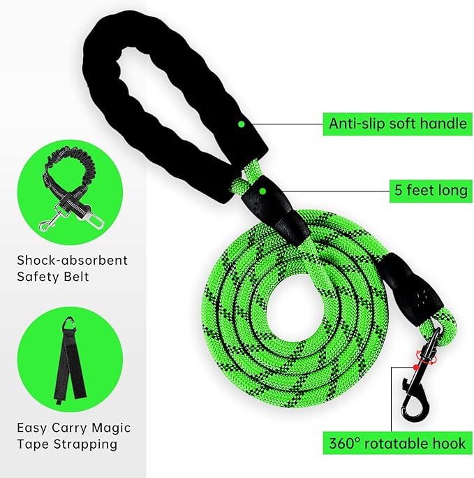 IVY&LANE No Pull Dog Harness for Large Dogs, Dog Vest Harness with Leash, Safety Belt and Storage Strap, Fully Adjustable Harness, 360° Reflective Strip, Soft Handle (Green, XL) IVYLANE
