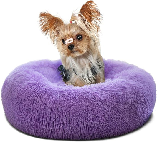 Fluffy Purple Dog Bed Extra Small Washable,Calming Dog Bed Princess for Small Dogs 15 inches Donut Soft Small Pet Bed,Anti Anxiety Round Fits up to 5 lbs Warm Comfort Pets Beds for Puppy Dogs Indoor - PAWPICO