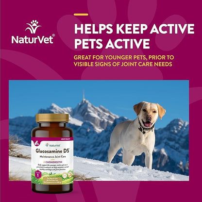 NaturVet Glucosamine DS Level 1 Maintenance Care Hip & Joint Support Pet Supplement for Dogs & Cats –Glucosamine, Chondroitin, Antioxidants –Supports Cartilage, Joint Function – 60 Ct. NaturVet