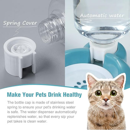 Dog Bowls, Cat Food and Water Bowl Set with Water Dispenser and Stainless Steel Bowl for Cats and Small Dogs - Blue - PAWPICO