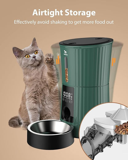 Petory Timed Automatic Cat Feeders - 4L Programable Dry Food Dispenser for Cats and Small Medium Dogs 6 Meals with Desiccant Bag Dual Power Supply 10S Voice Recorder - PAWPICO