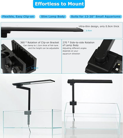 Zingbabu Aquarium Light, 12-20" 20W Full Spectrum LED Clip On Fish Tank Light, 270° Rotation Fish Lamp, Exclusive for 2-15 Gallon Fish Tanks, Freshwater Aquarium Lights for Plants ProfessionalPhotographyLight