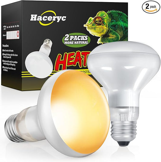 Reptile Heat Lamp, 2 Pack 100W Heat Lamp Bulbs for Reptiles, Amphibians Basking Heat Lamp Bulbs, UVA Daylight Basking Light for Reptiles, Bearded Dragon, Lizard, Turtle, Chicken Haceryc
