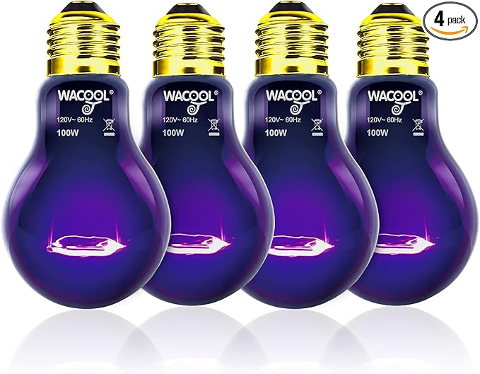 WACOOL 4Pack Reptile Night Heat Lamp, 100W Night Heat Lamp for Reptiles & Amphibians,Simulate Nature Moonlight Purple Night Light for Bearded Dragon Lizard Snake Crab… WACOOLTERRA
