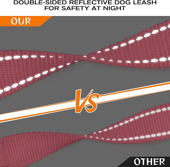 Joytale Dog Leash Heavy Duty for Large Dogs That Pull, Double Handle for Traffic Control, Double-Sided Reflective Leashes for Large Medium Dogs Night Safety, 5FT, Pink Joytale