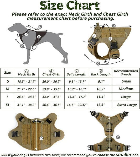 rabbitgoo Tactical Dog Harness for Large Dogs, Heavy Duty Dog Harness with Handle, No-Pull Service Dog Vest Large Breed, Adjustable Military Dog Vest Harness for Training Hunting Walking, Brown, XL rabbitgoo