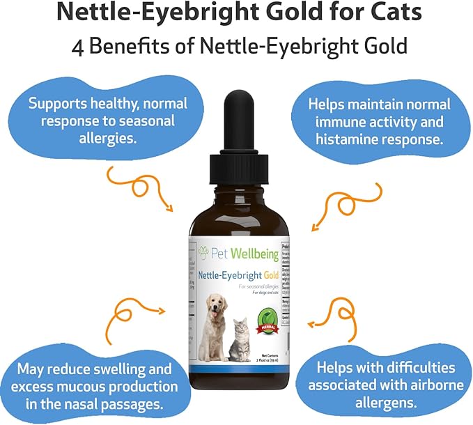 Pet Wellbeing Nettle-Eyebright Gold for Cats - Vet-Formulated - Seasonal Allergies, Hay Fever, Allergic Rhinitis - Natural Herbal Supplement 2 oz (59 ml) PetWellbeing